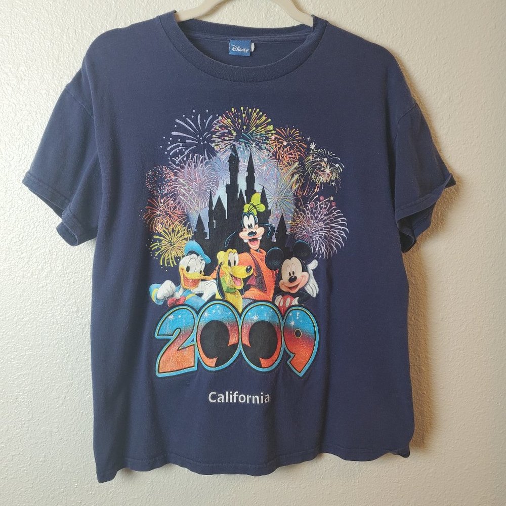 Vintage Y2K DISNEY Disneyland Celebration Graphic T Shirt Blue & Gray size M